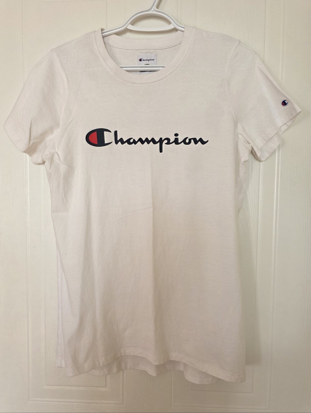 Champion Crewneck Logo Short Sleeve Tee, White, Medium